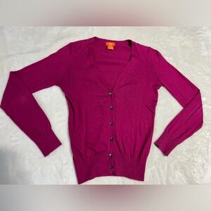 Women's Deep Magenta V-Neck Button-Up Knit Cardigan